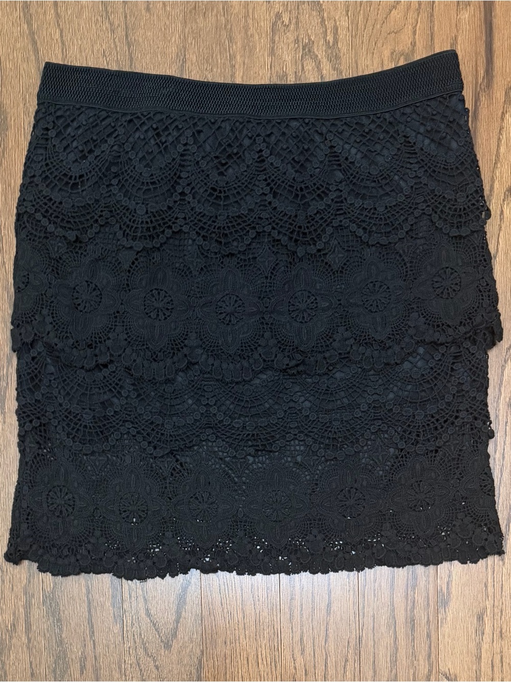 Origami by Vivian Black Lace Crochet Tiered Mini Skirt NWT
